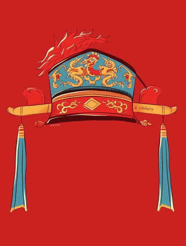 A top scholar hat with a red background, flat illustration, flat style, meticulous painting - AI绘画作品展示 | Midjourney中文版生成