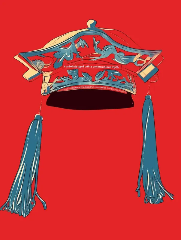 A top scholar hat with a red background, flat illustration, flat style, meticulous painting - AI绘画作品展示 | Midjourney中文版生成