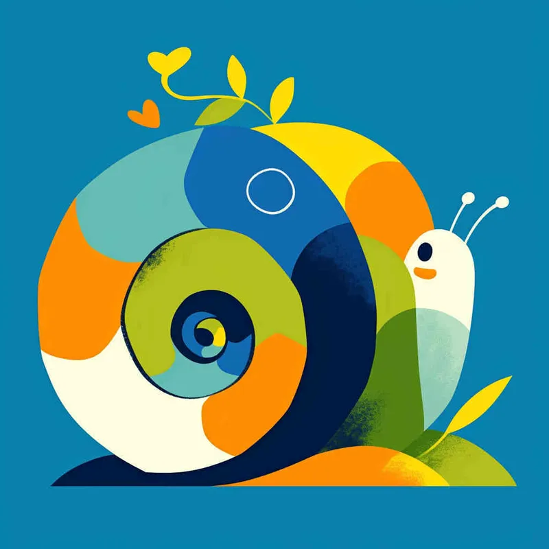 以一只田螺为元素设计logo,色彩丰富的,纯色背景,扁平插画,不要体积,不要阴影  – AI绘画作品展示 | Midjourney中文版生成