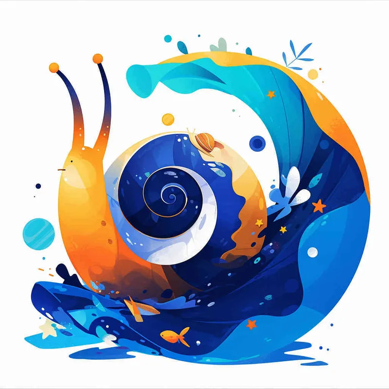 以一只田螺为元素设计logo，色彩丰富的，纯色背景，扁平插画，不要体积，不要阴影  - AI绘画作品展示 | Midjourney中文版生成
