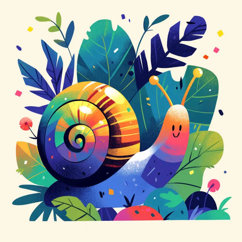 以一只田螺为元素设计logo，色彩丰富的，纯色背景，扁平插画，不要体积，不要阴影  - AI绘画作品展示 | Midjourney中文版生成