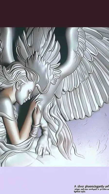 A silver phoenix spreads its wings and flies high, surrounded by white auspicious clouds, with a background of light blue ，lllustrated style - style2部分