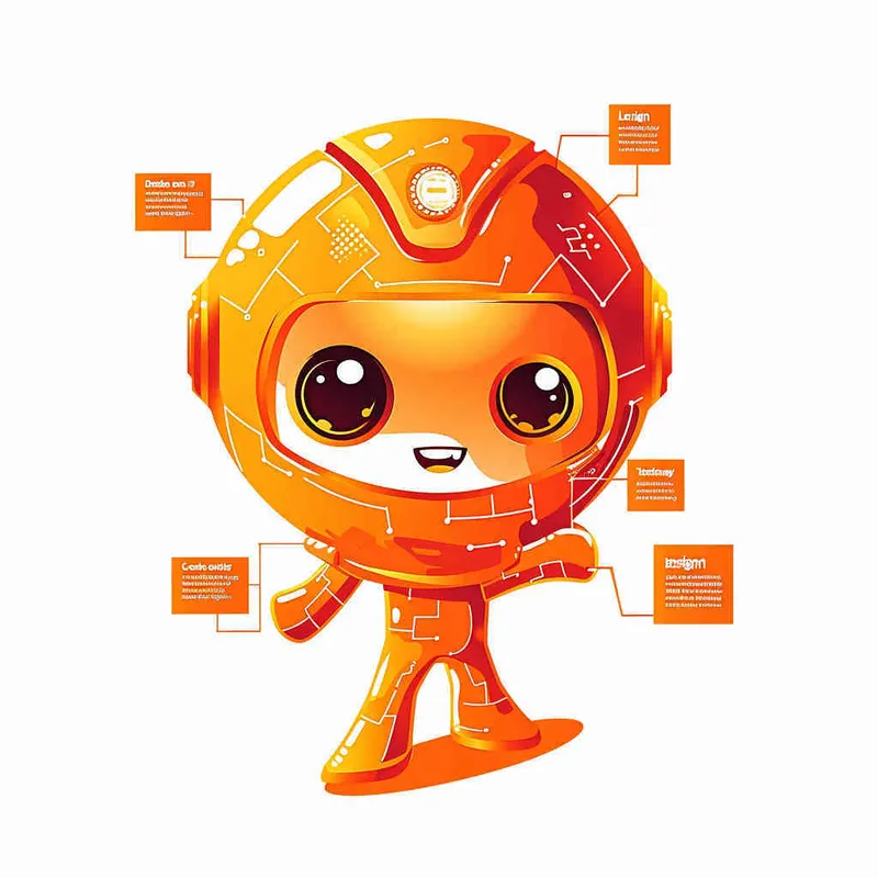 为一家网络科技公司设计一个以橙子为元素的IP形象Logo，互联网科技感，未来设计，扁平插画风格，大师设计 - style1部分