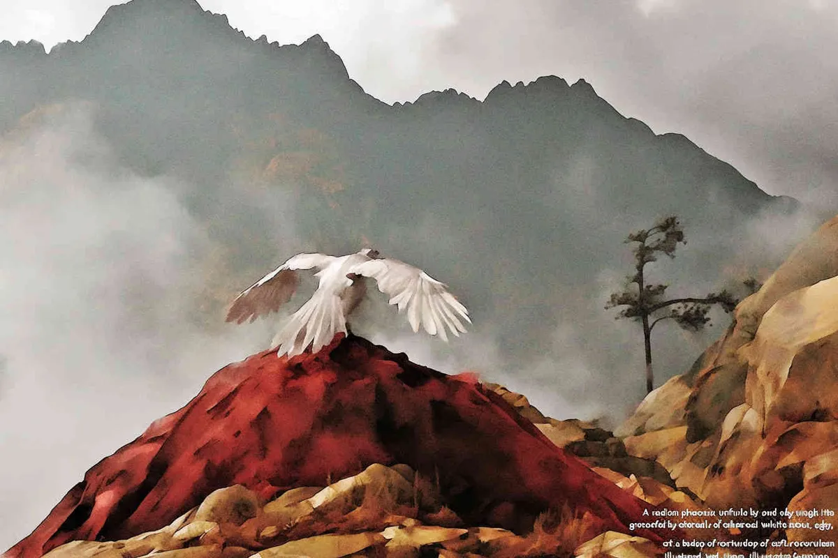 A silver phoenix spreads its wings and flies high, surrounded by white auspicious clouds, with a background of light blue ，lllustrated style - style3部分