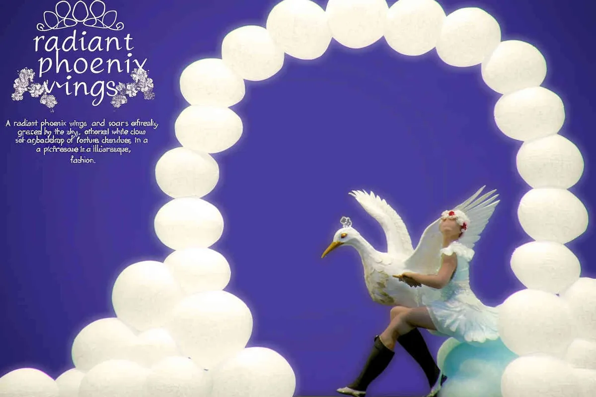 A silver phoenix spreads its wings and flies high, surrounded by white auspicious clouds, with a background of light blue ，lllustrated style - style4部分