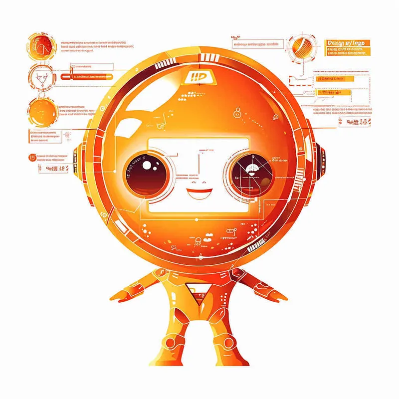 为一家网络科技公司设计一个以橙子为元素的IP形象Logo，互联网科技感，未来设计，扁平插画风格，白色背景，大师设计 - style4部分