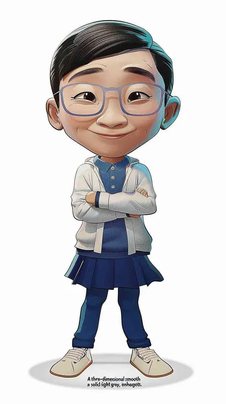 1️⃣ 3D smooth caricature styled full length.The background is a solid light grey color. The person should have an energetic appearance with vibrant colors. Use a cartoonstyle digital drawing technique in the style of Pixar to create a threedimensional effect. White background. High resolution. --ar 99:128 - style1部分