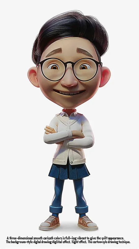 1️⃣ 3D smooth caricature styled full length.The background is a solid light grey color. The person should have an energetic appearance with vibrant colors. Use a cartoonstyle digital drawing technique in the style of Pixar to create a threedimensional effect. White background. High resolution. --ar 99:128 - style2部分