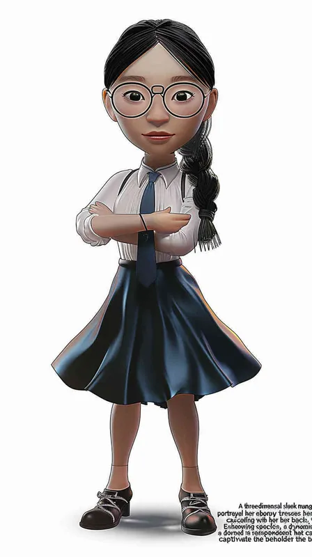 A 3D smooth manga style image of a female, an Asian woman. He has long hair and doesn't wear glasses.The person should have an energetic appearance with vibrant colors. Use a cartoonstyle digital drawing technique in the style of Pixar to create a threedimensional effect. White background. High resolution - style2部分
