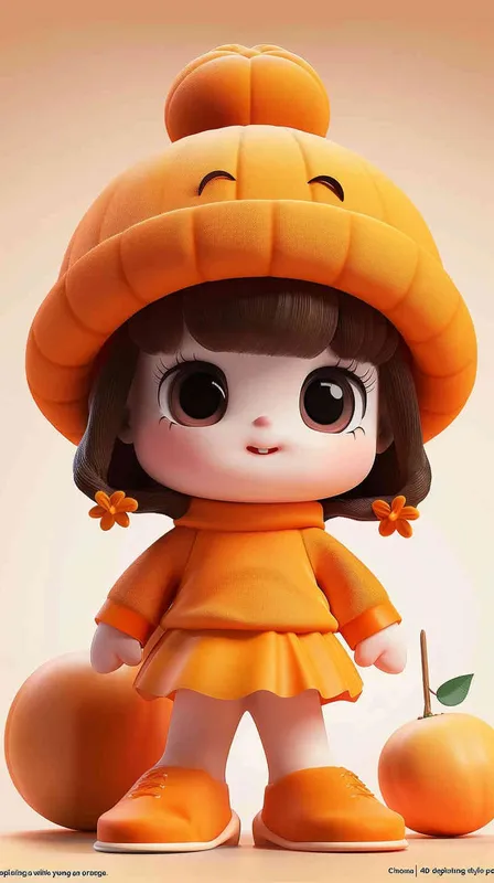 3D rendering in C4D of a cartoon Q version of a cute little girl wearing an orange hat , in the style of cute style, white background, cute modeling in a chibi style with bright colors. - style2部分