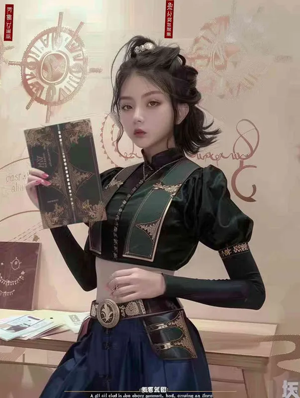 A girl wearing black clothes, holding two scrapers in hand, with an illustration style - style1部分