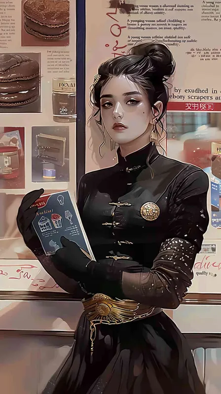 A girl wearing black clothes, holding two scrapers in hand, with an illustration style - style3部分