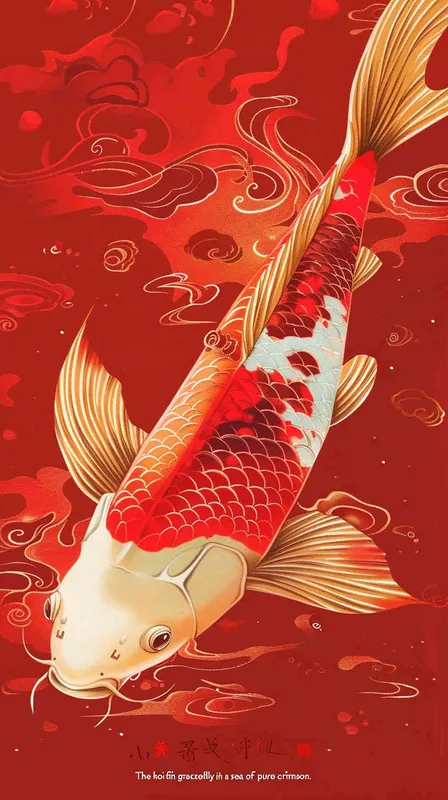 鲤鱼，纯红色背景 - style2部分