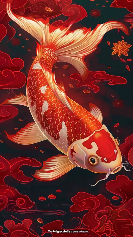 鲤鱼，纯红色背景 - style3部分
