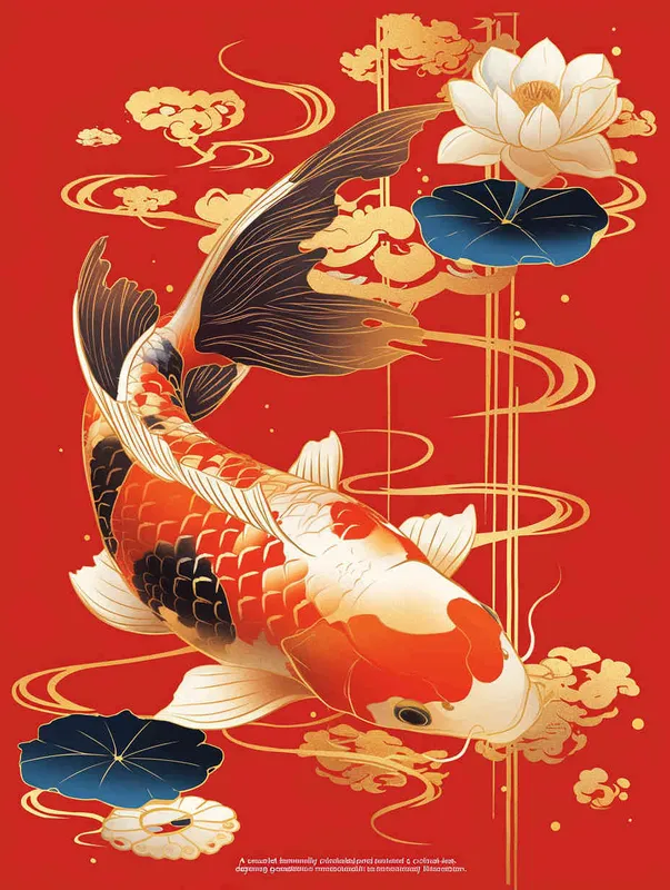 A red koi, with a red background, flat illustration, flat style, meticulous painting - style1部分
