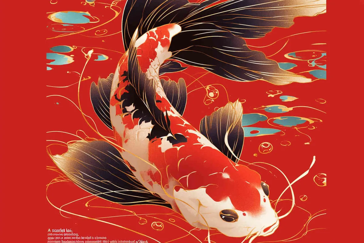 A red koi, with a red background, flat illustration, flat style, meticulous painting, --no black - style3部分