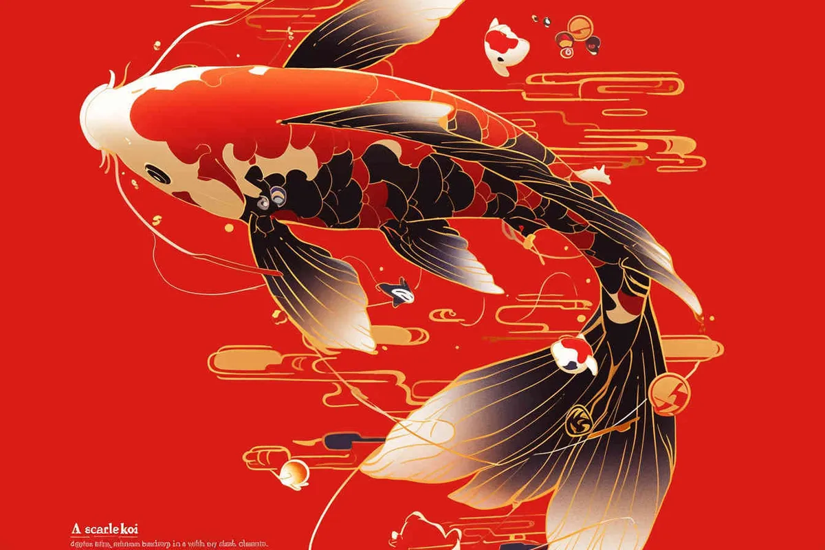 A red koi, with a red background, flat illustration, flat style, meticulous painting, --no black - style1部分