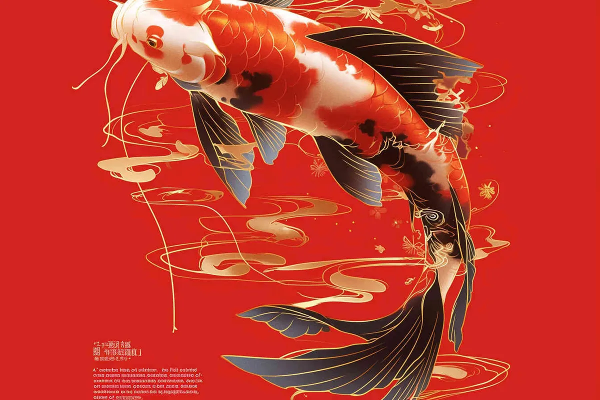 A red koi, with a red background, flat illustration, flat style, meticulous painting, --no black - style3部分