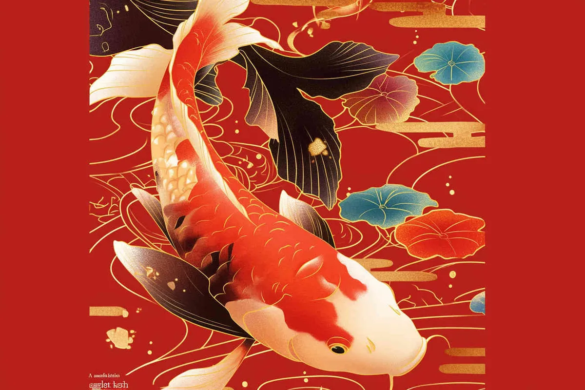 A red koi, with a red background, flat illustration, flat style, meticulous painting, --no black
 - style1部分