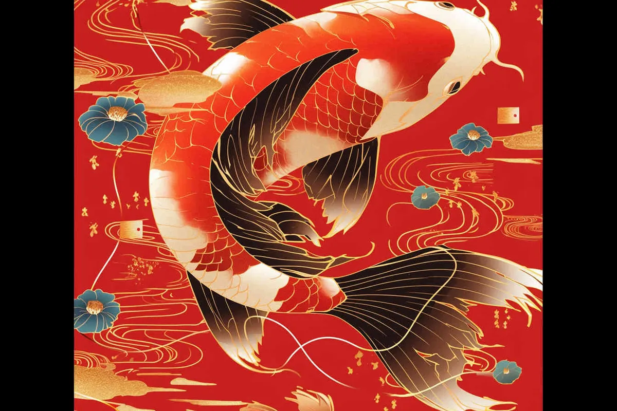 A red koi, with a red background, flat illustration, flat style, meticulous painting, --no black
 - style2部分
