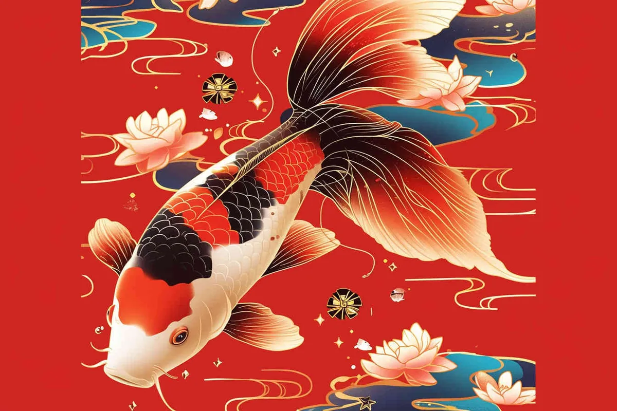 A red koi, with a red background, flat illustration, flat style, meticulous painting, --no black
 - style4部分