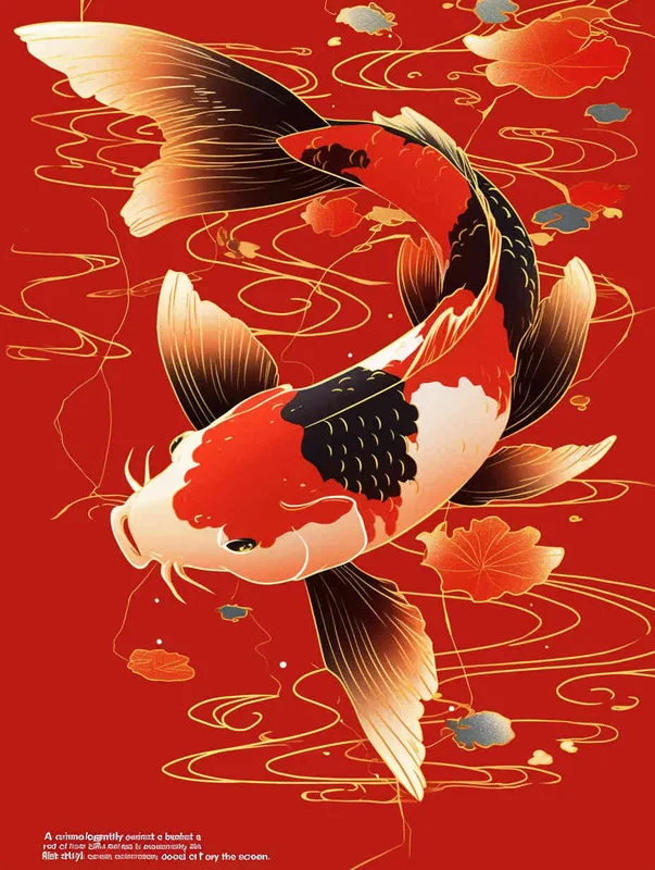 A red koi, with a red background, flat illustration, flat style, meticulous painting, do not appear black in the screen
 - style3部分