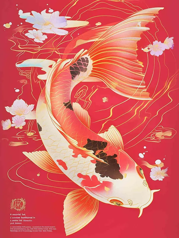 A red koi, with a red background, flat illustration, flat style, meticulous painting, do not appear black in the picture [ seed值: 
 – AI绘画作品展示 | Midjourney中文版生成