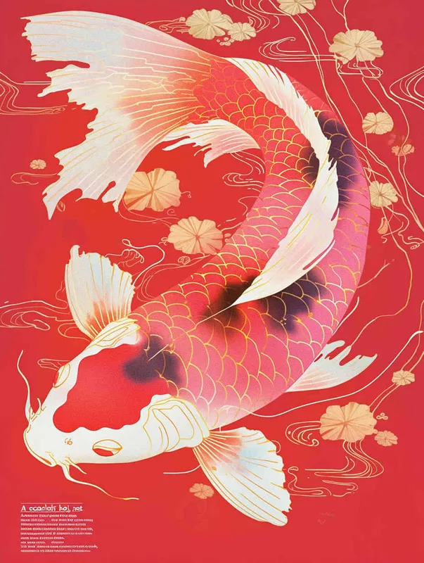 A red koi, with a red background, flat illustration, flat style, meticulous painting, do not appear black in the picture [ seed值: 
 - style3部分