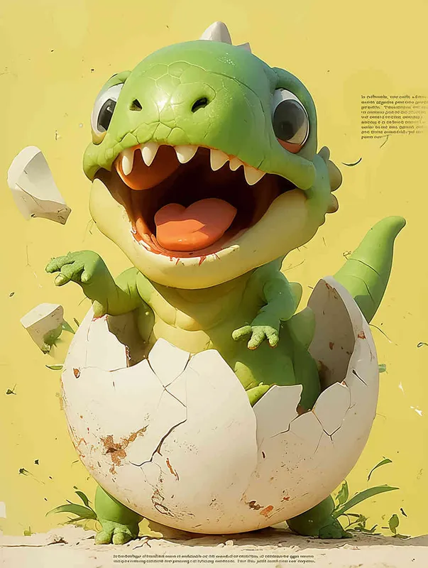 Blind box, a green, round little dinosaur sitting inside a broken eggshell, laughing loudly ，white background，ng _ deepnegative _v1_75t,badhandv4( worst quality :2),( low quality :2),( normal quality :2), lowres , bad anatomy , bad hands , normal quality ,(( monochrome )),(( grayscale )), Sampler ：DDIM ， Steps： 30
 - style2部分