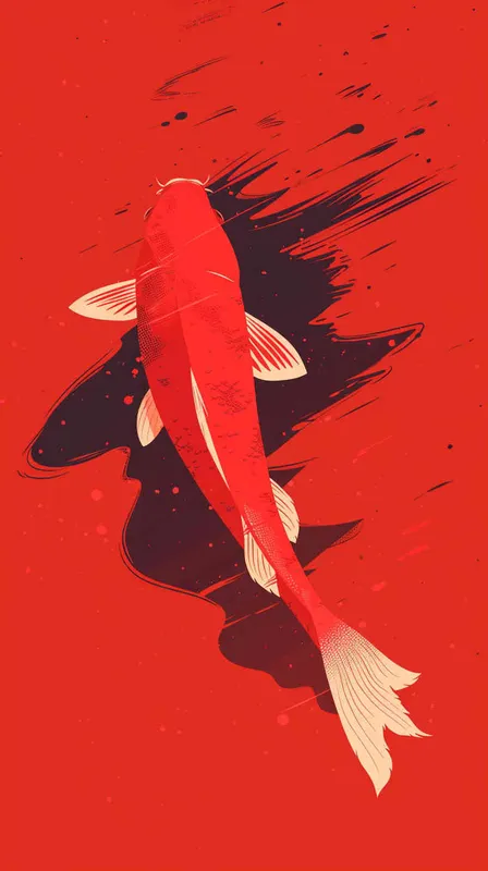 A red koi, with a red background, flat illustration, flat style, meticulous painting - style1部分