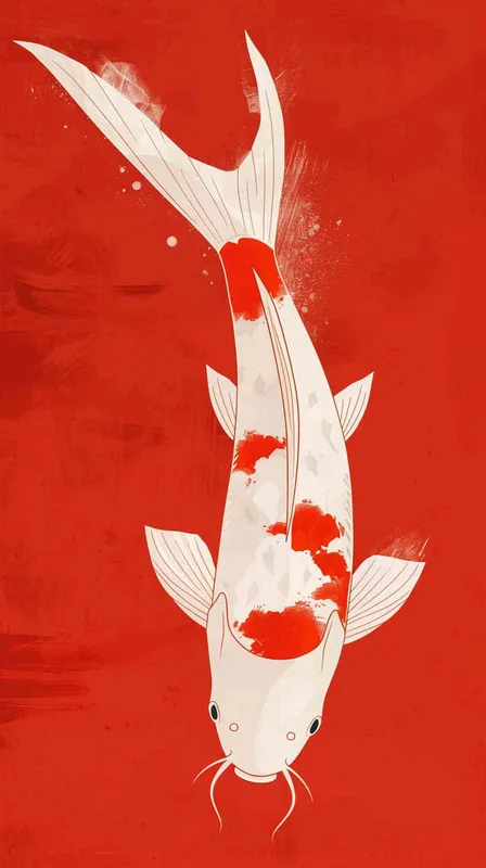 A red koi, with a red background, flat illustration, flat style, meticulous painting - style2部分