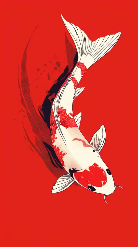 A red koi, with a red background, flat illustration, flat style, meticulous painting - style3部分