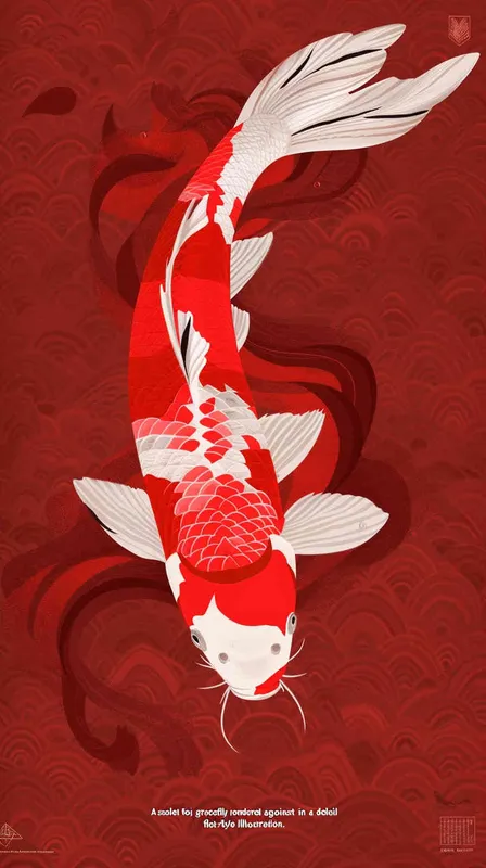 A red koi, with a red background, flat illustration, flat style, meticulous painting - style1部分