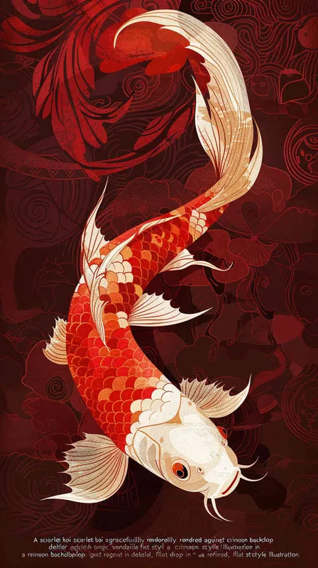 A red koi, with a red background, flat illustration, flat style, meticulous painting - style2部分