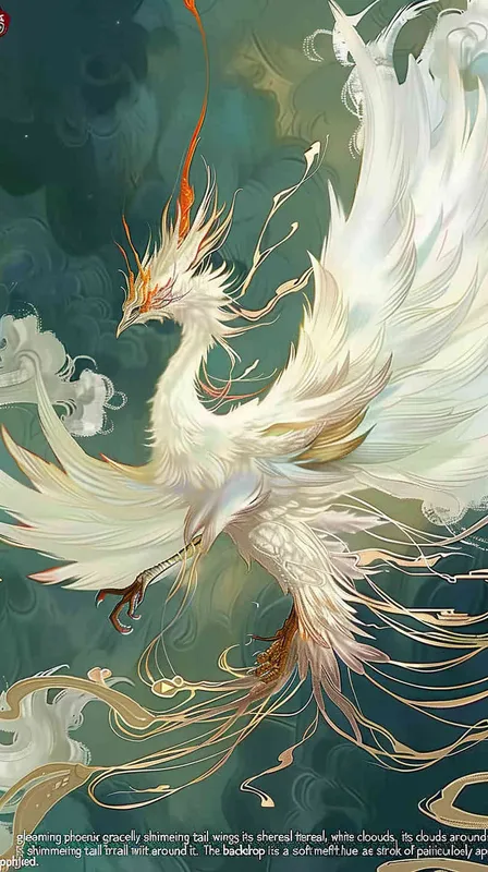 A silver phoenix spreads its wings and flies high, with its tail trailing and white auspicious clouds surrounding it. The background is light green, and it is meticulously painted – AI绘画作品展示 | Midjourney中文版生成