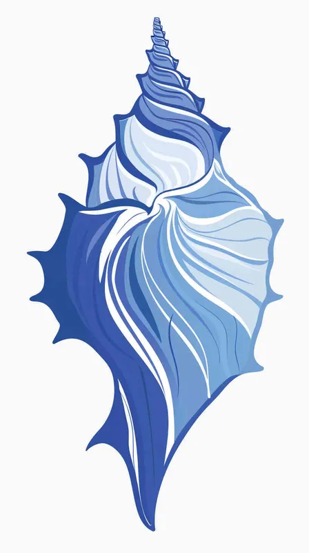 给一个海洋公园设计一个logo，以海螺作为设计元素，扁平，蓝色调，白色背景 - style4部分