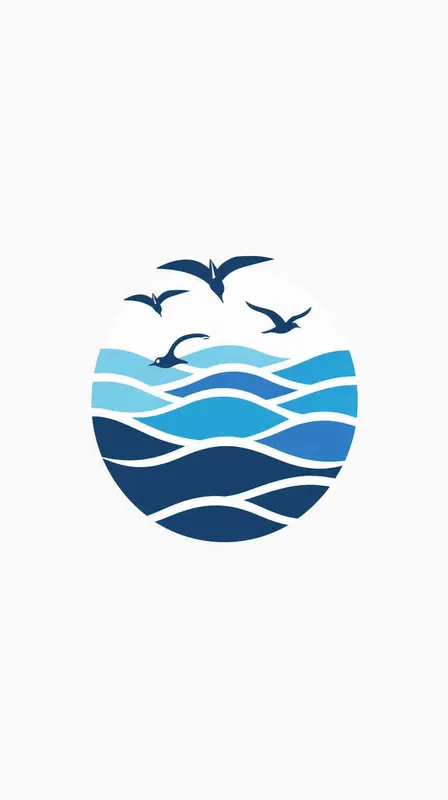 给一个海洋公园设计一个logo，以海浪作为设计元素，扁平，蓝色调，白色背景 - style3部分