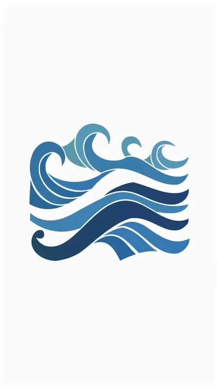 给一个海洋公园设计一个logo，以海浪作为设计元素，扁平，蓝色调，白色背景 - style4部分