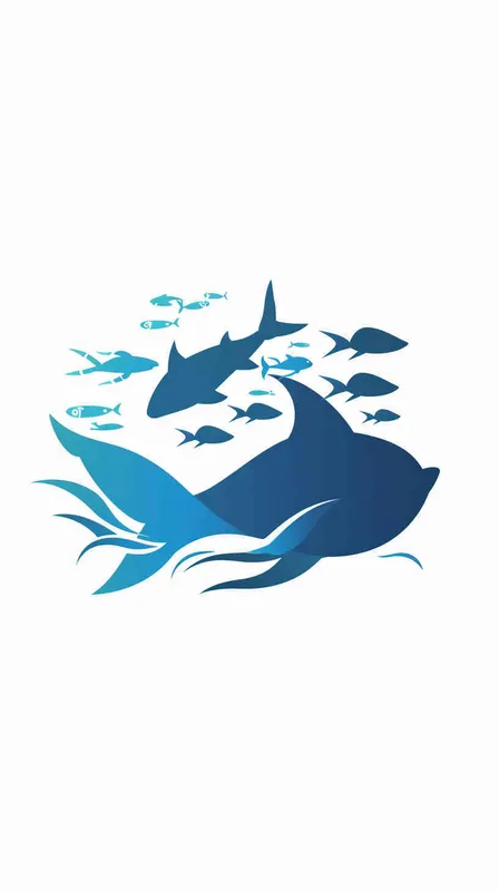 给一个海洋公园设计一个logo，以小鱼小虾作为设计元素，扁平，蓝色调，白色背景 - style1部分