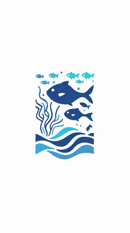 给一个海洋公园设计一个logo，以小鱼小虾作为设计元素，扁平，蓝色调，白色背景 - style3部分