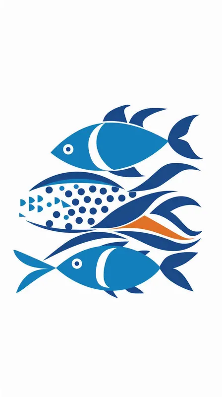 给一个海洋公园设计一个logo，以小鱼小虾作为设计元素，扁平，蓝色调，白色背景 - style4部分