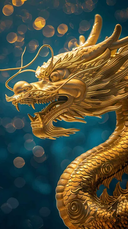 金色的中国龙，蓝色的背景 - style2部分