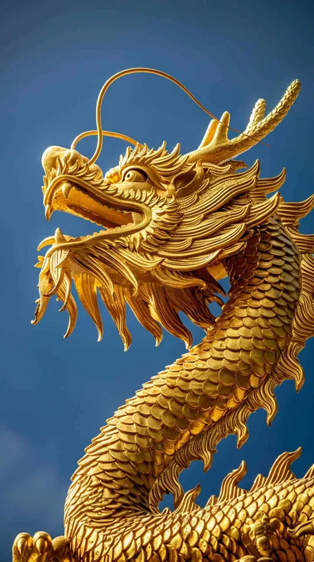 金色的中国龙，蓝色的背景 - style3部分