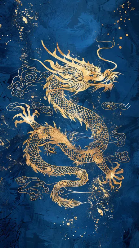 金色的中国龙，蓝色的背景 - style4部分