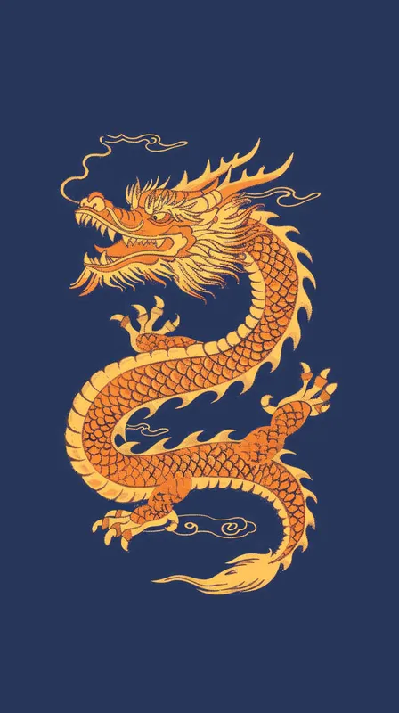 金色的中国龙，纯蓝色的背景，扁平插画，不要立体感，不要体积 - style3部分
