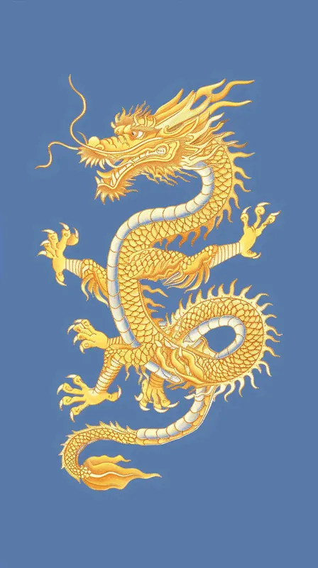 金色的中国龙，纯蓝色的背景，扁平插画，不要立体感，不要体积 - style1部分