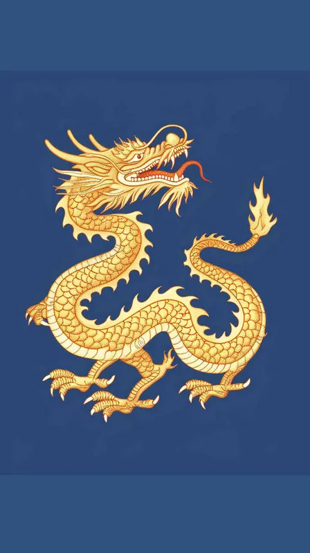 金色的中国龙，纯蓝色的背景，扁平插画，不要立体感，不要体积 - style4部分