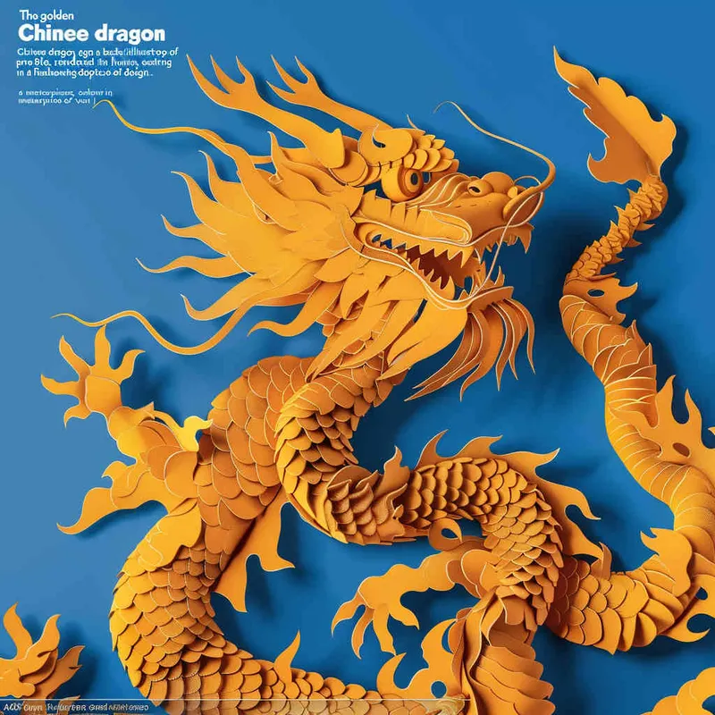 金色的中国龙，纯蓝色的背景，扁平插画，不要立体感，不要体积，大师设计 - style2部分
