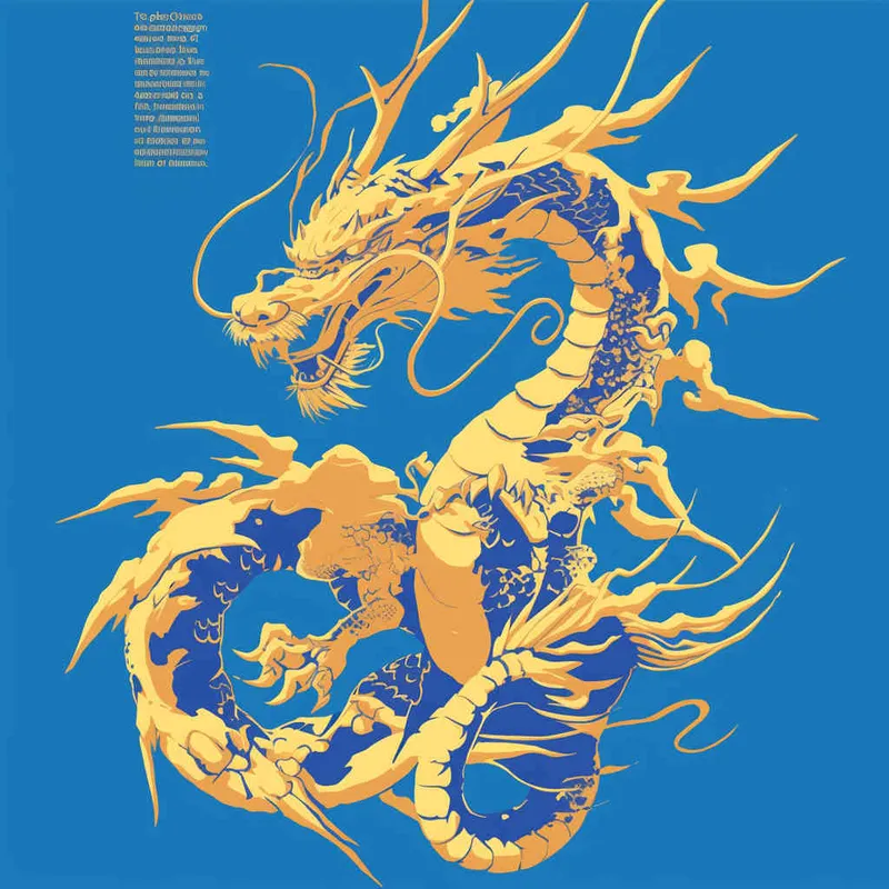 金色的中国龙，纯蓝色的背景，扁平插画，不要立体感，不要体积 - style2部分