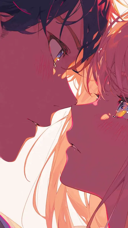 Close-up shot in anime-style, depicting intense eye contact between a man and a woman, capturing romantic tension, vibrant colors, anime style, romantic atmosphere, close up. - style4部分